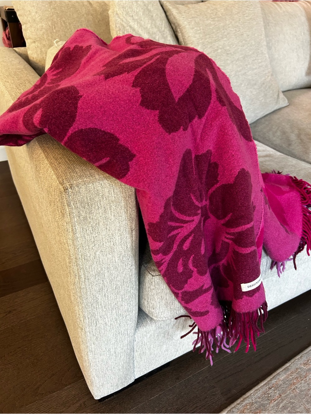 Designers Guild Floral Fuschia Throw 100% Merino Wool